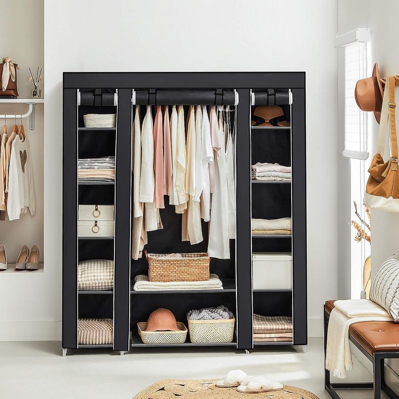 Casa si Gradina - Mobilier - Dulapuri si sifoniere - Dulapuri - Garderoba din material textil, dulap portabil, cu rafturi si sina de agatat, 150x45x175cm, negru - Infinity.ro
