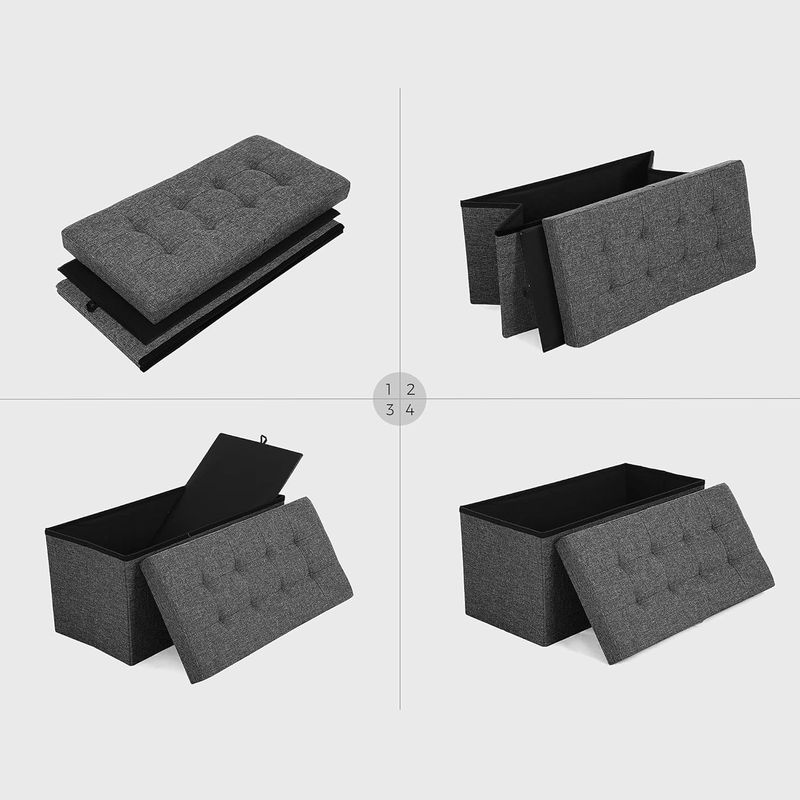 Casa si Gradina - Mobilier - Scaune si fotolii - Tabureti - Taburet pliabil cu sezut moale, spatiu de depozitare 80litri, maxim 300kg, 76x38x38cm, gri - Infinity.ro
