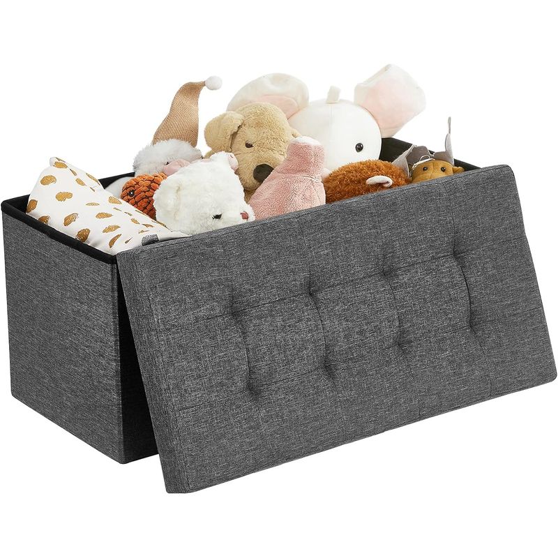 Casa si Gradina - Mobilier - Scaune si fotolii - Tabureti - Taburet pliabil cu sezut moale, spatiu de depozitare 80litri, maxim 300kg, 76x38x38cm, gri - Infinity.ro