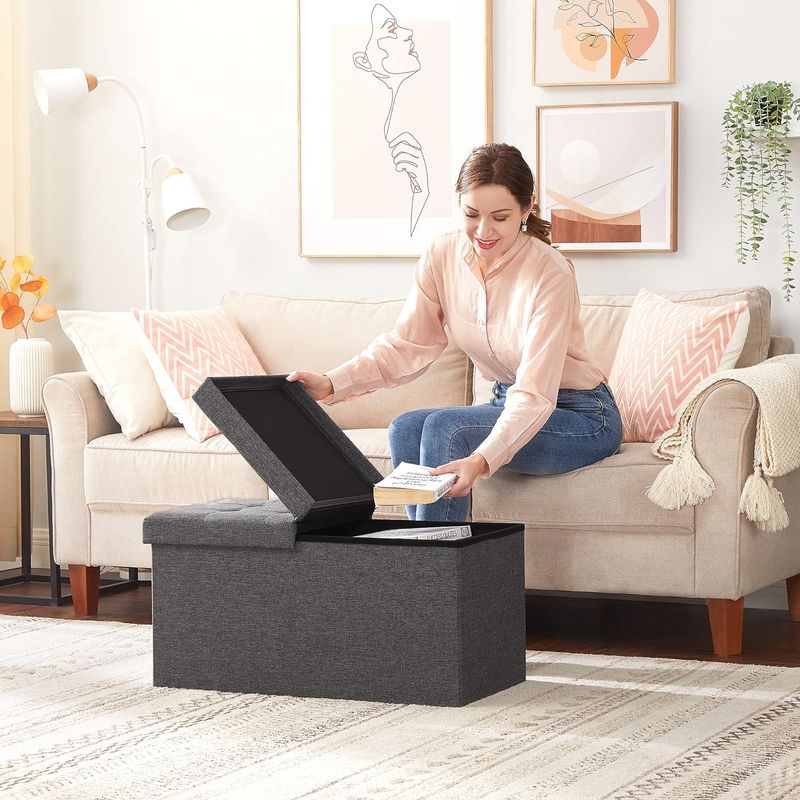 Casa si Gradina - Mobilier - Scaune si fotolii - Tabureti - Taburet pliabil cu sezut moale, spatiu de depozitare 80litri, maxim 300kg, 76x38x38cm, gri - Infinity.ro