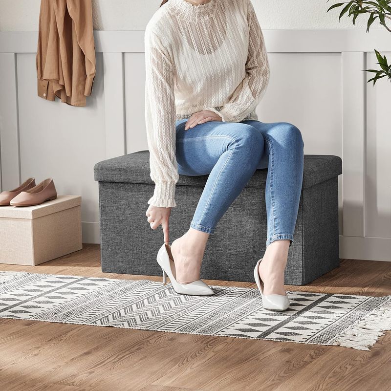 Casa si Gradina - Mobilier - Scaune si fotolii - Tabureti - Taburet pliabil cu sezut moale, spatiu de depozitare 80litri, maxim 300kg, 76x38x38cm, gri - Infinity.ro