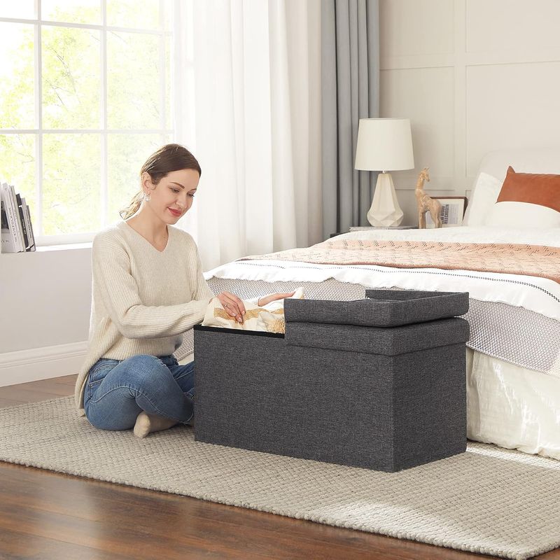 Casa si Gradina - Mobilier - Scaune si fotolii - Tabureti - Taburet pliabil cu sezut moale, spatiu de depozitare 80litri, maxim 300kg, 76x38x38cm, gri - Infinity.ro