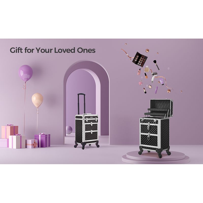 Casa si Gradina - Mobilier - Organizare si depozitare - Cutii depozitare - Valiza pentru cosmetice cu roti, profesionala, inchidere cu cheie, 24x34x56cm, negru - Infinity.ro