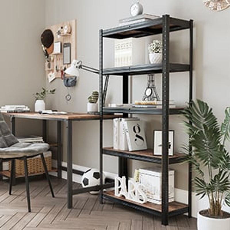 Casa si Gradina - Mobilier - Biblioteci si rafturi - Biblioteci - Raft cadru metalic modular pentru depozitare, 5 polite, 150x75x30cm, sarcina 650 kg, maro rustic - Infinity.ro