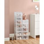 Casa si Gradina - Mobilier - Organizare si depozitare - Cutii depozitare - Cutii de pantofi, set de 12 organizatoare stivuibile, structura rezistenta ABS, 34x23x14 cm, transparent - Infinity.ro