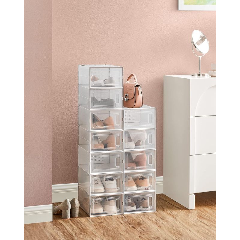 Casa si Gradina - Mobilier - Organizare si depozitare - Cutii depozitare - Cutii de pantofi, set de 12 organizatoare stivuibile, structura rezistenta ABS, 34x23x14 cm, transparent - Infinity.ro