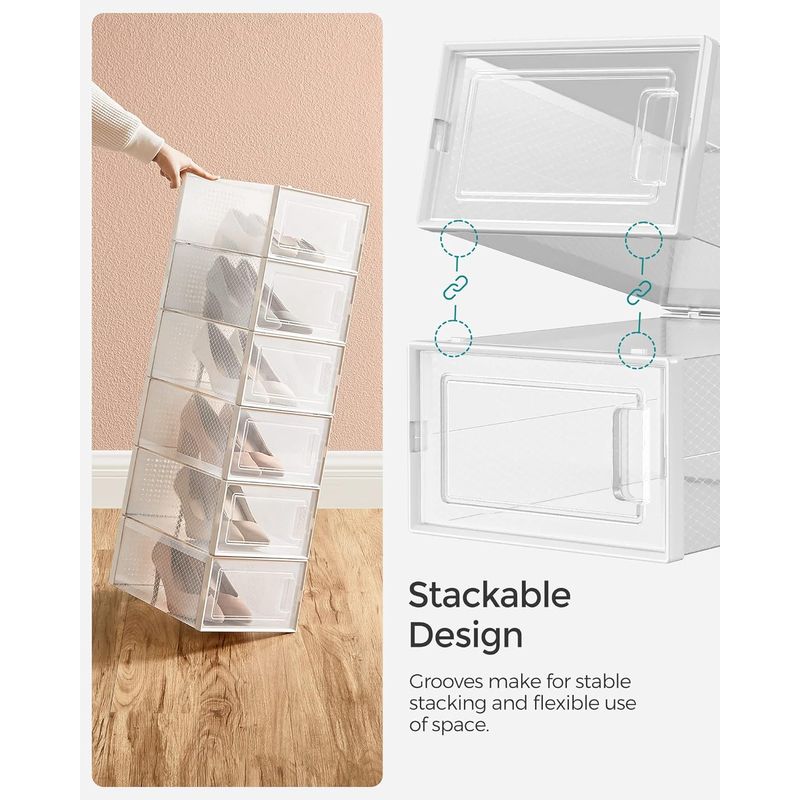 Casa si Gradina - Mobilier - Organizare si depozitare - Cutii depozitare - Cutii de pantofi, set de 12 organizatoare stivuibile, structura rezistenta ABS, 34x23x14 cm, transparent - Infinity.ro