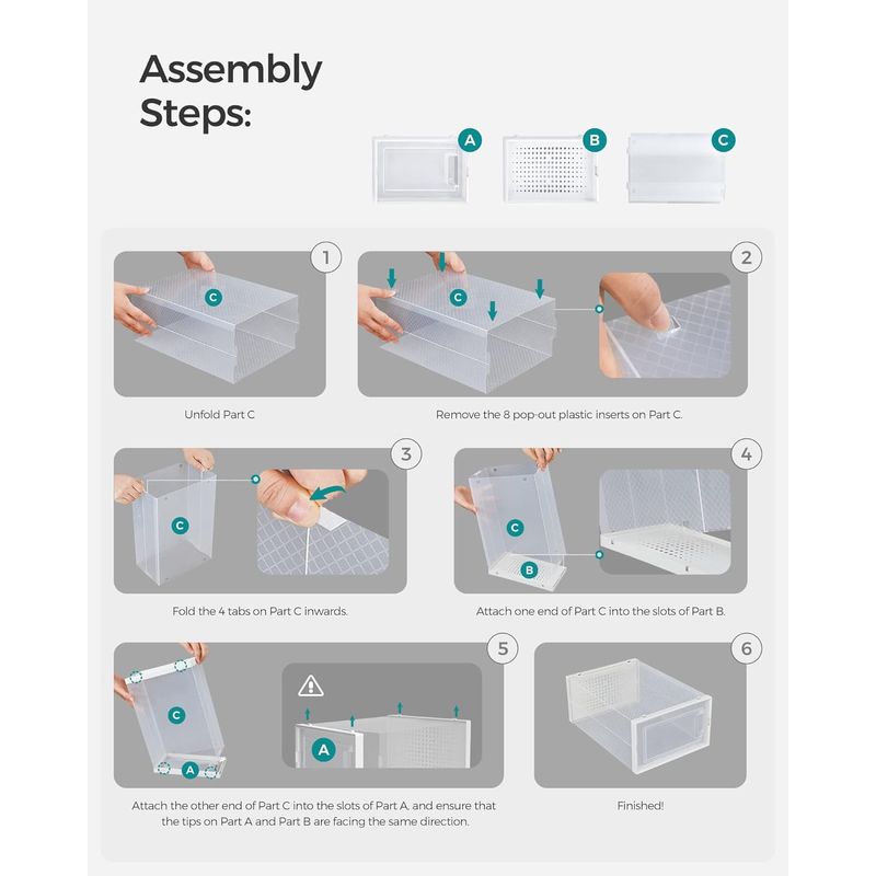 Casa si Gradina - Mobilier - Organizare si depozitare - Cutii depozitare - Cutii de pantofi, set de 12 organizatoare stivuibile, structura rezistenta ABS, 34x23x14 cm, transparent - Infinity.ro