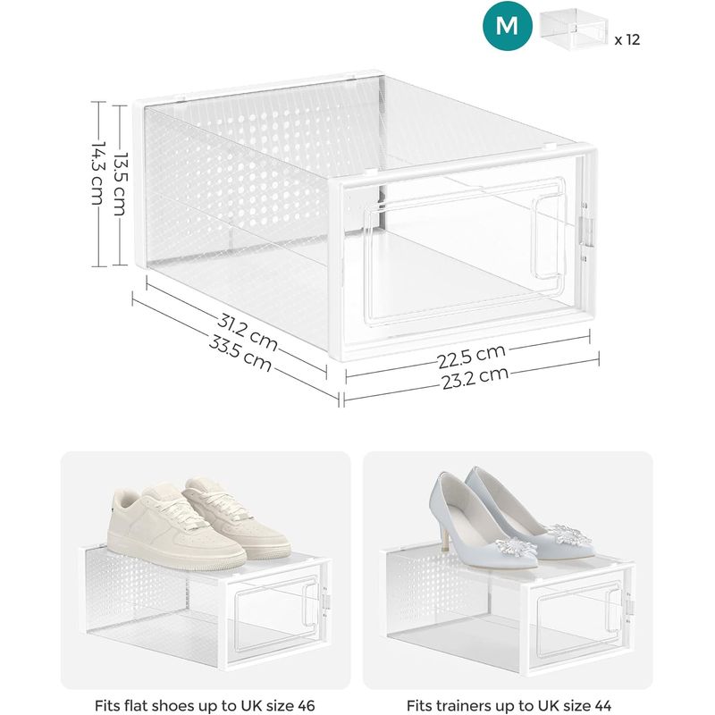 Casa si Gradina - Mobilier - Organizare si depozitare - Cutii depozitare - Cutii de pantofi, set de 12 organizatoare stivuibile, structura rezistenta ABS, 34x23x14 cm, transparent - Infinity.ro