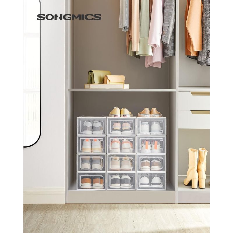 Casa si Gradina - Mobilier - Organizare si depozitare - Cutii depozitare - Cutii de pantofi, set de 12 organizatoare stivuibile, structura rezistenta ABS, 34x23x14 cm, transparent - Infinity.ro