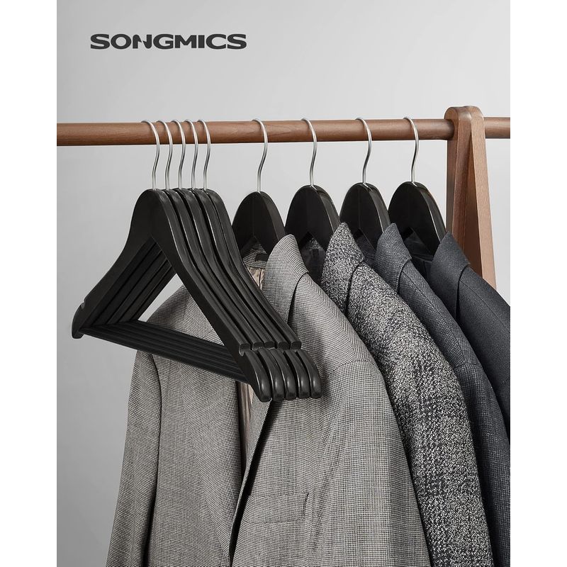 Casa si Gradina - Mobilier - Organizare si depozitare - Umerase si valeti - Umerase haine 45x23 cm, set 20 buc, lemn masiv cu bara pentru pantaloni si carlig rotativ, negru - Infinity.ro