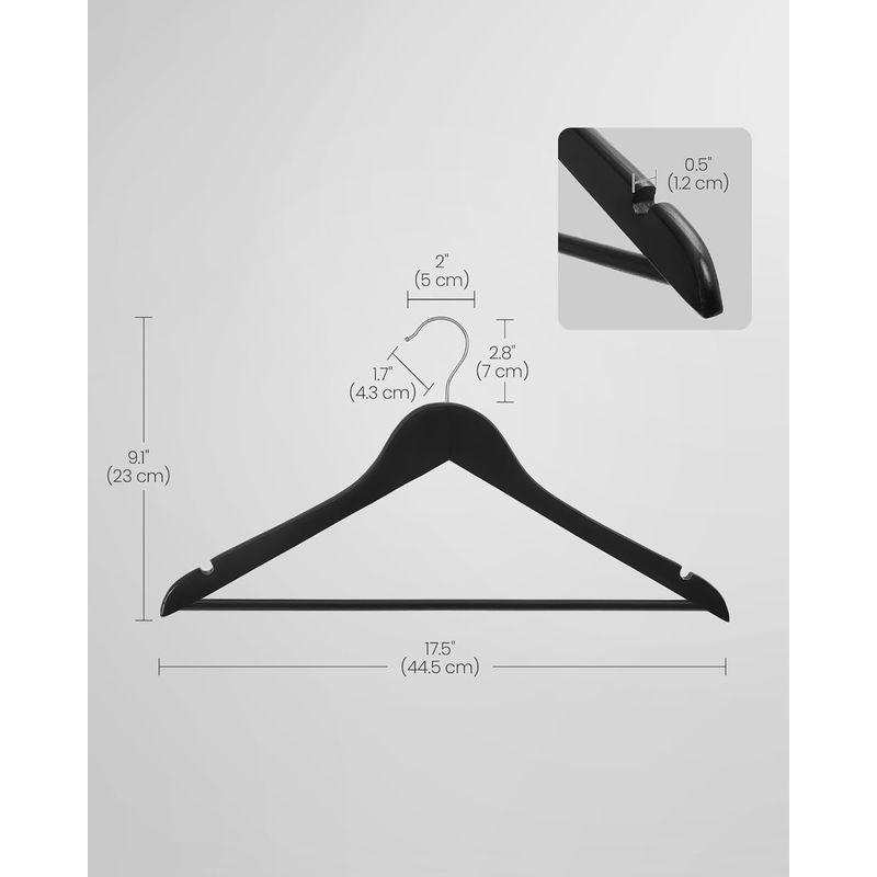 Casa si Gradina - Mobilier - Organizare si depozitare - Umerase si valeti - Umerase haine 45x23 cm, set 20 buc, lemn masiv cu bara pentru pantaloni si carlig rotativ, negru - Infinity.ro