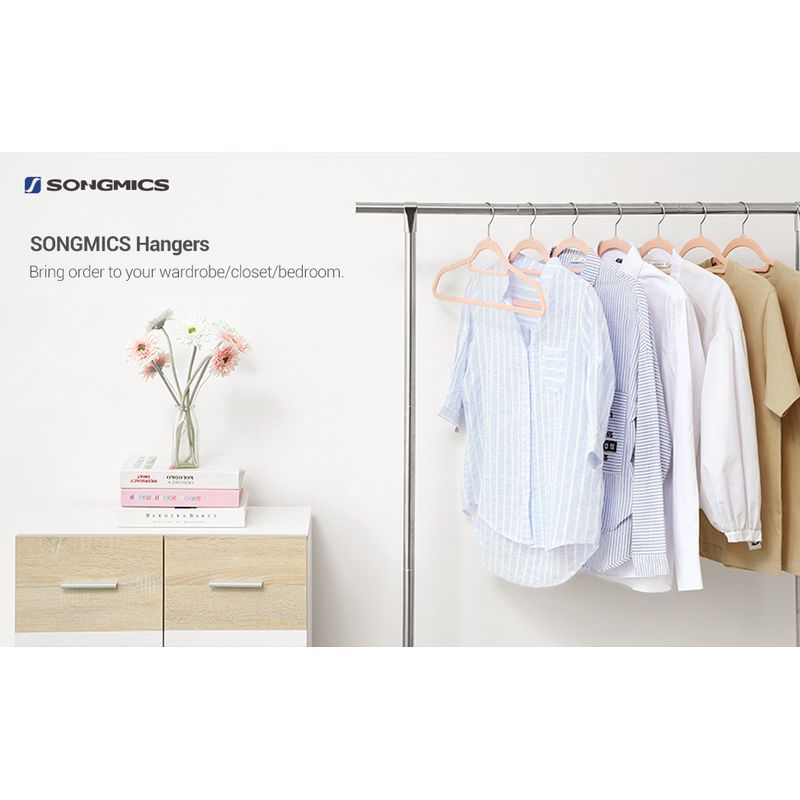 Casa si Gradina - Mobilier - Organizare si depozitare - Umerase si valeti - Set de 50 de umerase pentru haine, anti-alunecare cu catifea, bara de cravata si carlig pivotant, 43,5 cm, roz deschis - Infinity.ro