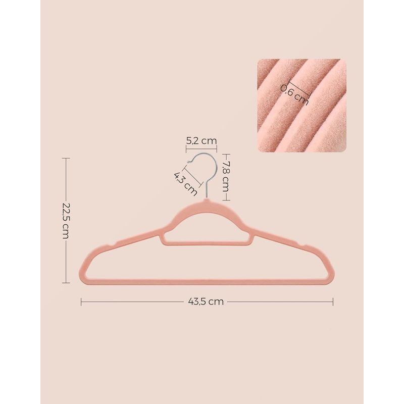 Casa si Gradina - Mobilier - Organizare si depozitare - Umerase si valeti - Set de 50 de umerase pentru haine, anti-alunecare cu catifea, bara de cravata si carlig pivotant, 43,5 cm, roz deschis - Infinity.ro