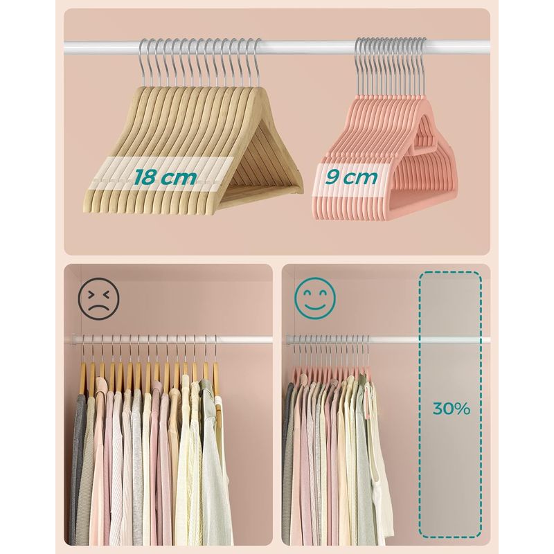 Casa si Gradina - Mobilier - Organizare si depozitare - Umerase si valeti - Set de 50 de umerase pentru haine, anti-alunecare cu catifea, bara de cravata si carlig pivotant, 43,5 cm, roz deschis - Infinity.ro