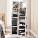 Casa si Gradina - Mobilier - Comode si corpuri - Masute de toaleta - Oglinda de podea cu suport rotativ la 360A°, cu spatiu de depozitare, 55x55x162 cm, alb cenusiu - Infinity.ro