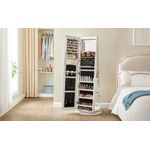 Casa si Gradina - Mobilier - Comode si corpuri - Masute de toaleta - Oglinda de podea cu suport rotativ la 360A°, cu spatiu de depozitare, 55x55x162 cm, alb cenusiu - Infinity.ro