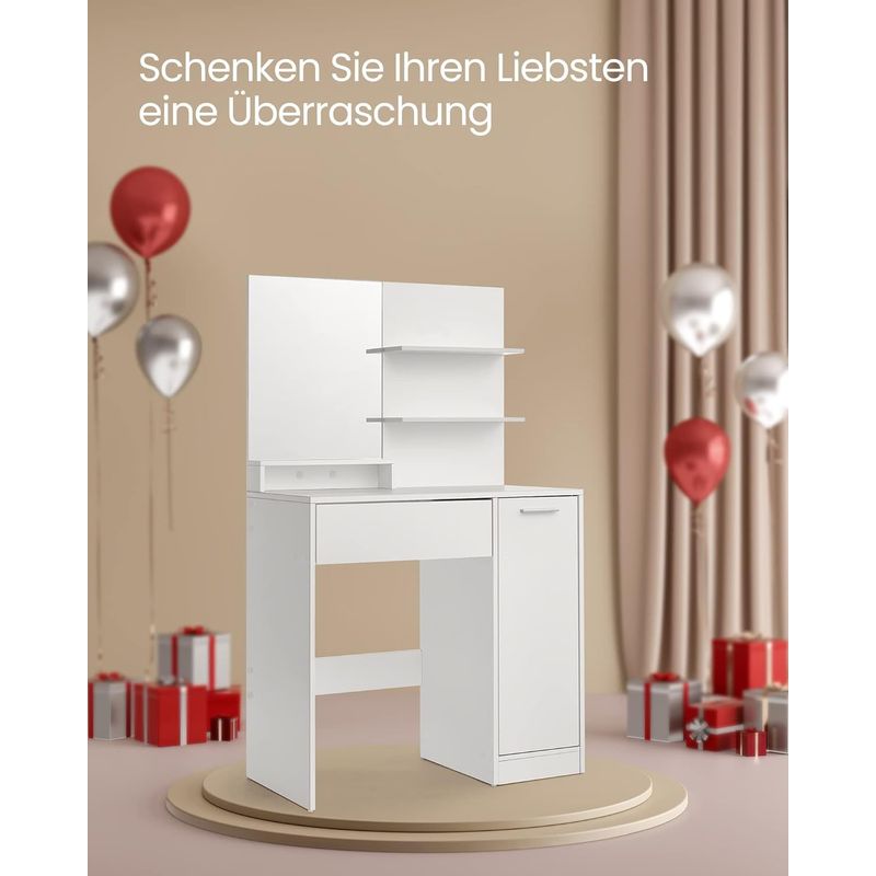 Casa si Gradina - Mobilier - Comode si corpuri - Masute de toaleta - Masuta de toaleta cu oglinda, dulap si sertar pentru cosmetice, 80x40x132cm, alb - Infinity.ro