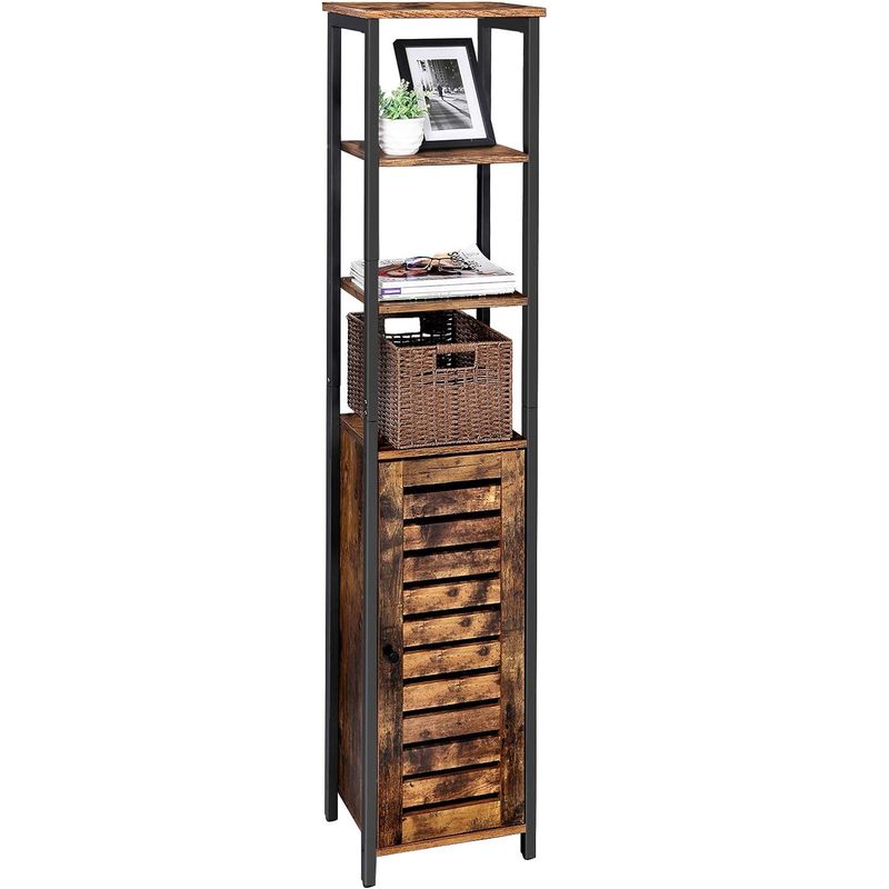 Casa si Gradina - Mobilier - Comode si corpuri - Comode - Dulap de depozitare in stil turn, 5 rafturi, compartiment cu usa, 37x30x167cm, maro rustic - Infinity.ro