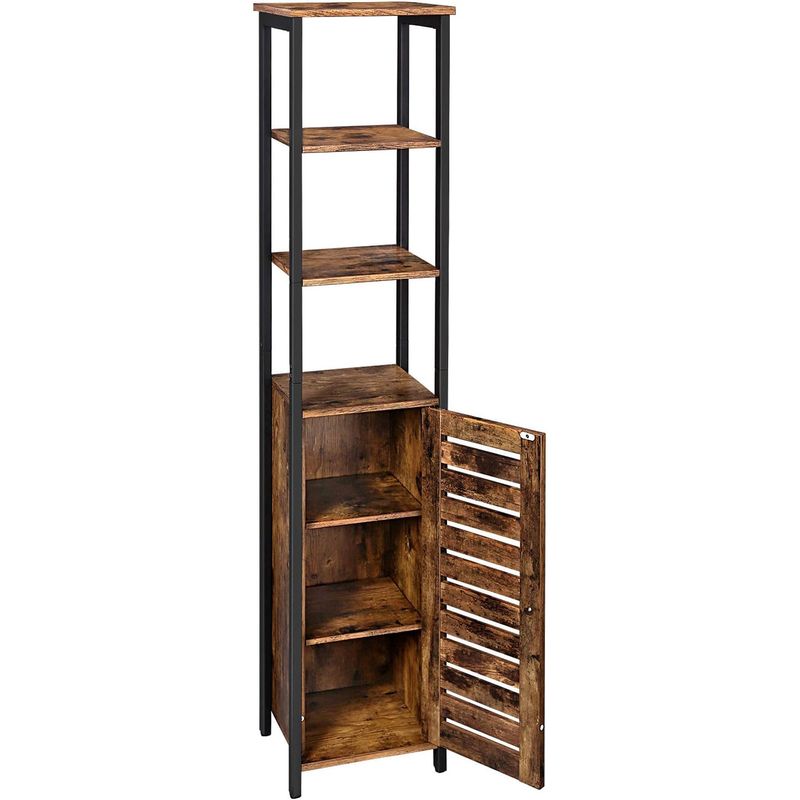 Casa si Gradina - Mobilier - Comode si corpuri - Comode - Dulap de depozitare in stil turn, 5 rafturi, compartiment cu usa, 37x30x167cm, maro rustic - Infinity.ro