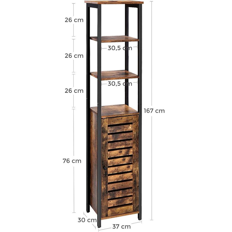 Casa si Gradina - Mobilier - Comode si corpuri - Comode - Dulap de depozitare in stil turn, 5 rafturi, compartiment cu usa, 37x30x167cm, maro rustic - Infinity.ro