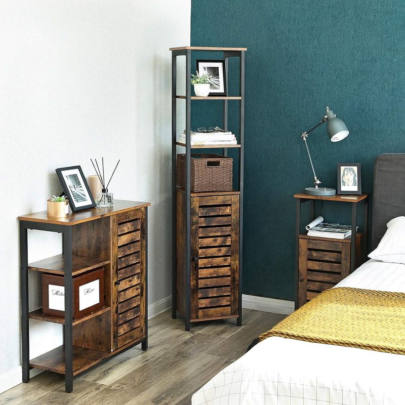 Casa si Gradina - Mobilier - Comode si corpuri - Comode - Dulap de depozitare in stil turn, 5 rafturi, compartiment cu usa, 37x30x167cm, maro rustic - Infinity.ro