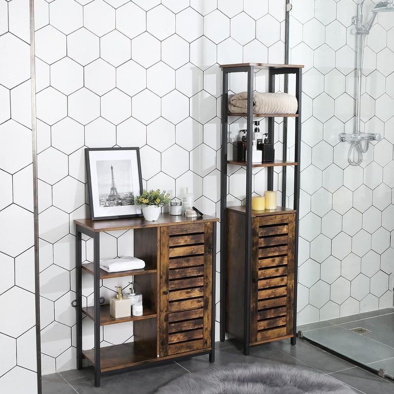 Casa si Gradina - Mobilier - Comode si corpuri - Comode - Dulap de depozitare in stil turn, 5 rafturi, compartiment cu usa, 37x30x167cm, maro rustic - Infinity.ro