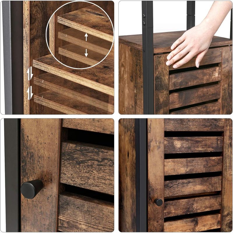 Casa si Gradina - Mobilier - Comode si corpuri - Comode - Dulap de depozitare in stil turn, 5 rafturi, compartiment cu usa, 37x30x167cm, maro rustic - Infinity.ro