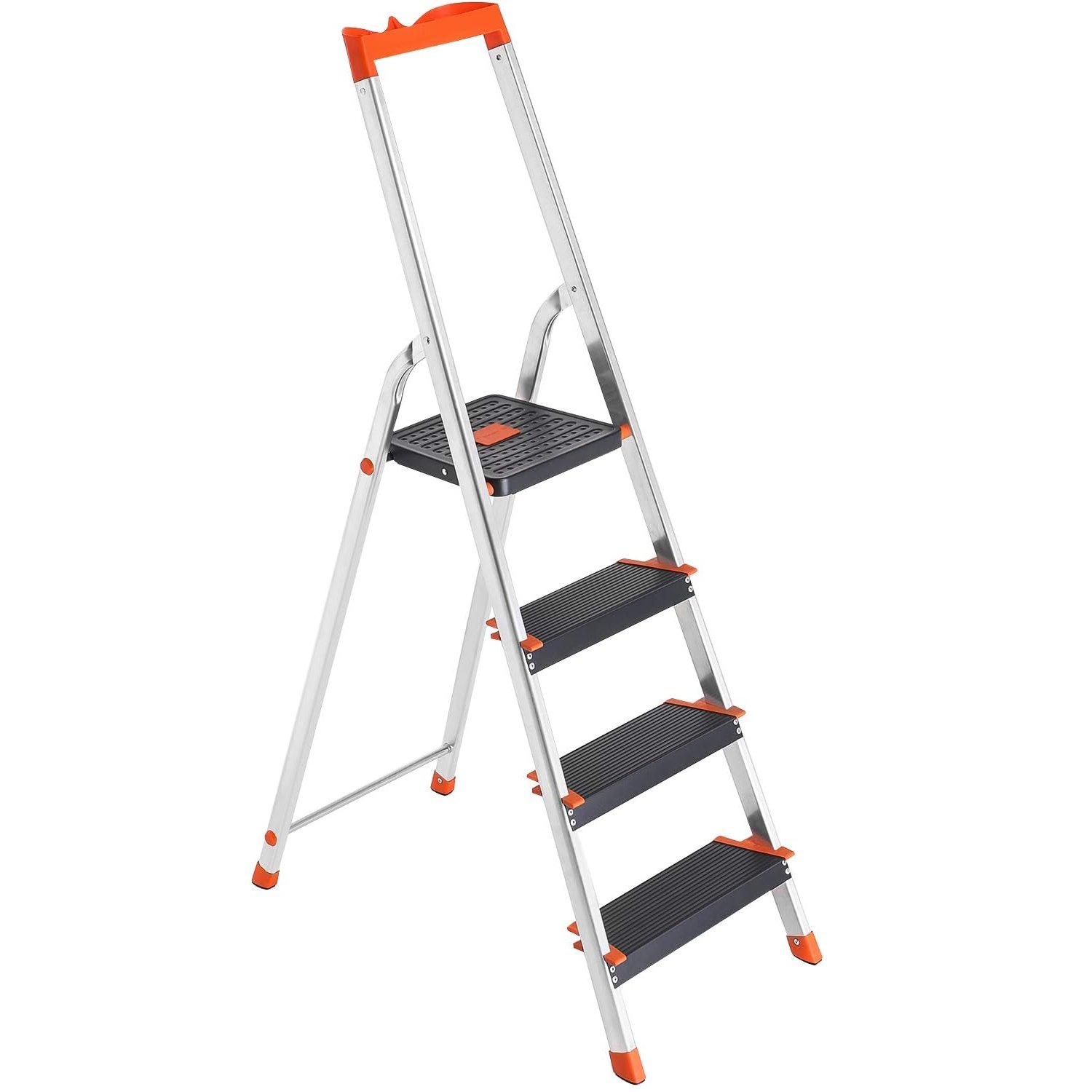 Scara aluminiu pliabila cu 4 trepte, latime trepte 12 cm, cu maner, sarcina 150 kg, 44x156 cm