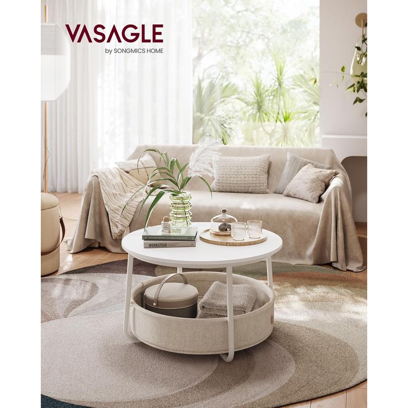 Casa si Gradina - Mobilier - Mese si birouri - Masute de cafea - Masuta de cafea rotunda cu cos de stofa, stil modern, 45x75cm, alb cu bej - Infinity.ro