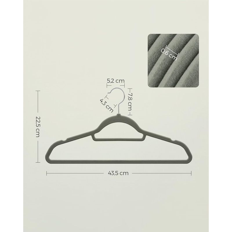 Casa si Gradina - Mobilier - Organizare si depozitare - Umerase si valeti - Set de 20 de umerase pentru haine, anti-alunecare cu catifea, bara de cravata si carlig pivotant, 43,5 cm, gri - Infinity.ro