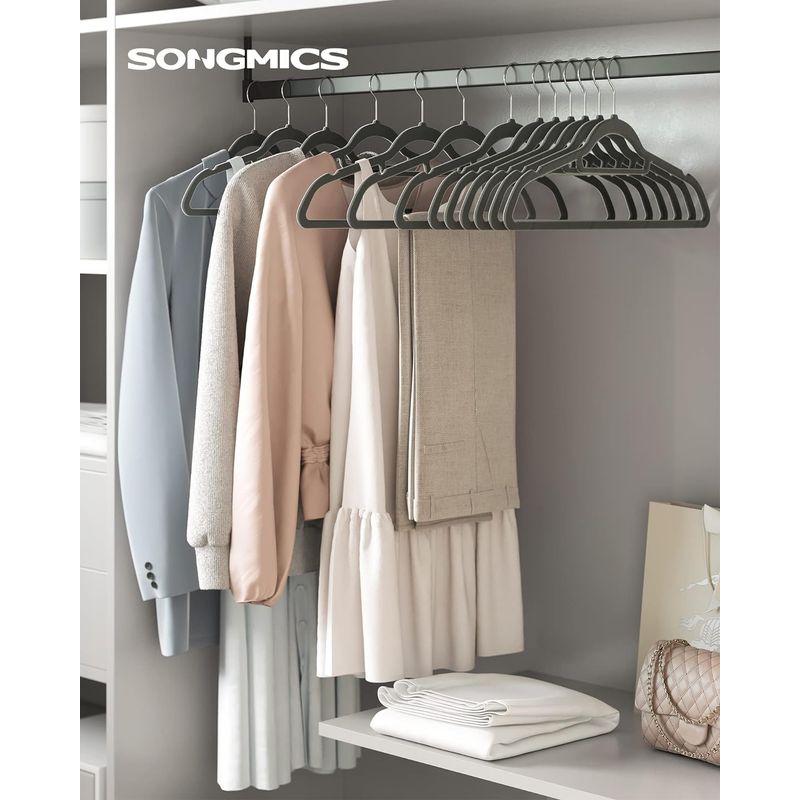 Casa si Gradina - Mobilier - Organizare si depozitare - Umerase si valeti - Set de 20 de umerase pentru haine, anti-alunecare cu catifea, bara de cravata si carlig pivotant, 43,5 cm, gri - Infinity.ro