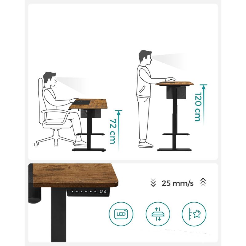Casa si Gradina - Mobilier - Mese si birouri - Birouri - Birou cu reglaj electric pe inaltime, memorie cu 4 inaltimi, 60x120x(72-120)cm, maro rustic - Infinity.ro