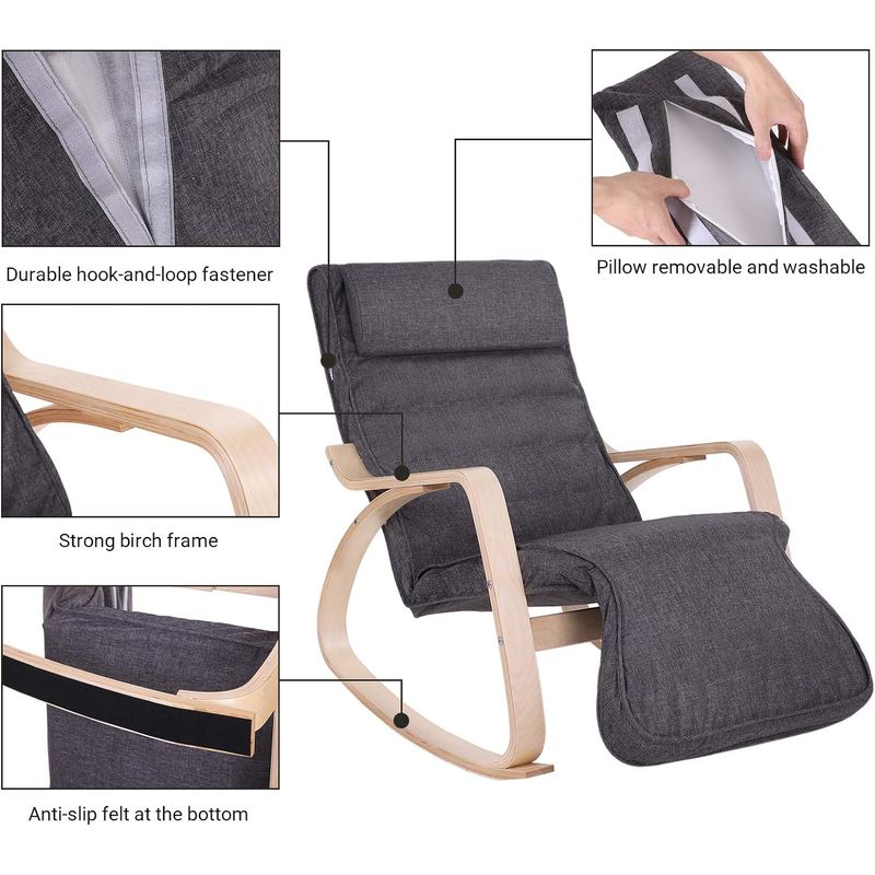 Casa si Gradina - Gradina si terasa - Balansoare si hamace - Balansoare - Scaun balansoar din lemn, suport picioare reglabil, maxim 150kg, 67x115x91cm, gri inchis - Infinity.ro