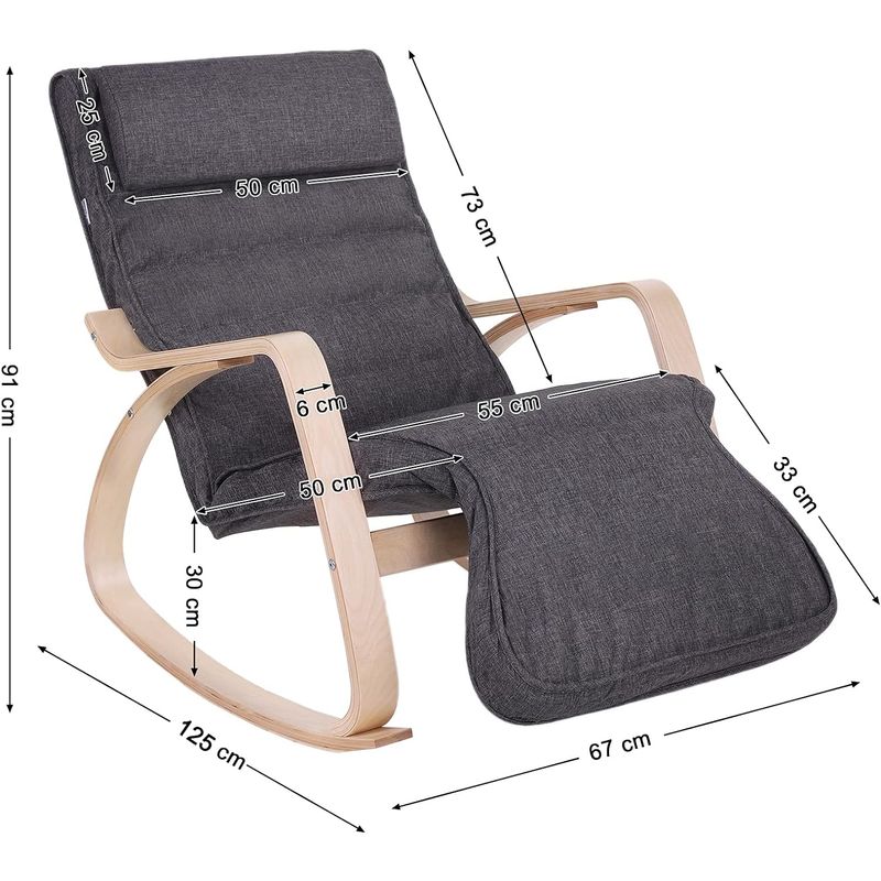 Casa si Gradina - Gradina si terasa - Balansoare si hamace - Balansoare - Scaun balansoar din lemn, suport picioare reglabil, maxim 150kg, 67x115x91cm, gri inchis - Infinity.ro