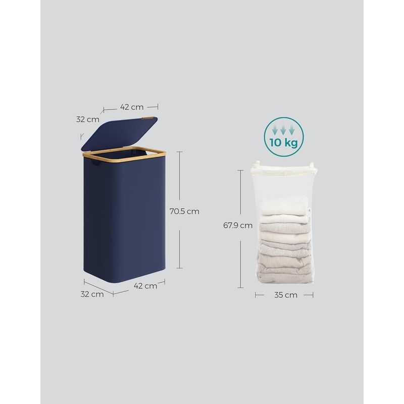 Market - Spalare si intretinere rufe - Uscatoare de rufe si accesorii - Cos de rufe textil, pliabil, compartiment detasabil, 90L, 42x32x71 cm, albastru - Infinity.ro