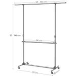 Casa si Gradina - Mobilier - Organizare si depozitare - Cuiere - Suport pentru haine cu sina superioara extensibila, pe roti, reglabil in inaltime 113-198cm, argintiu - Infinity.ro