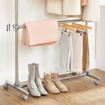 Casa si Gradina - Mobilier - Organizare si depozitare - Cuiere - Suport pentru haine cu sina superioara extensibila, pe roti, reglabil in inaltime 113-198cm, argintiu - Infinity.ro