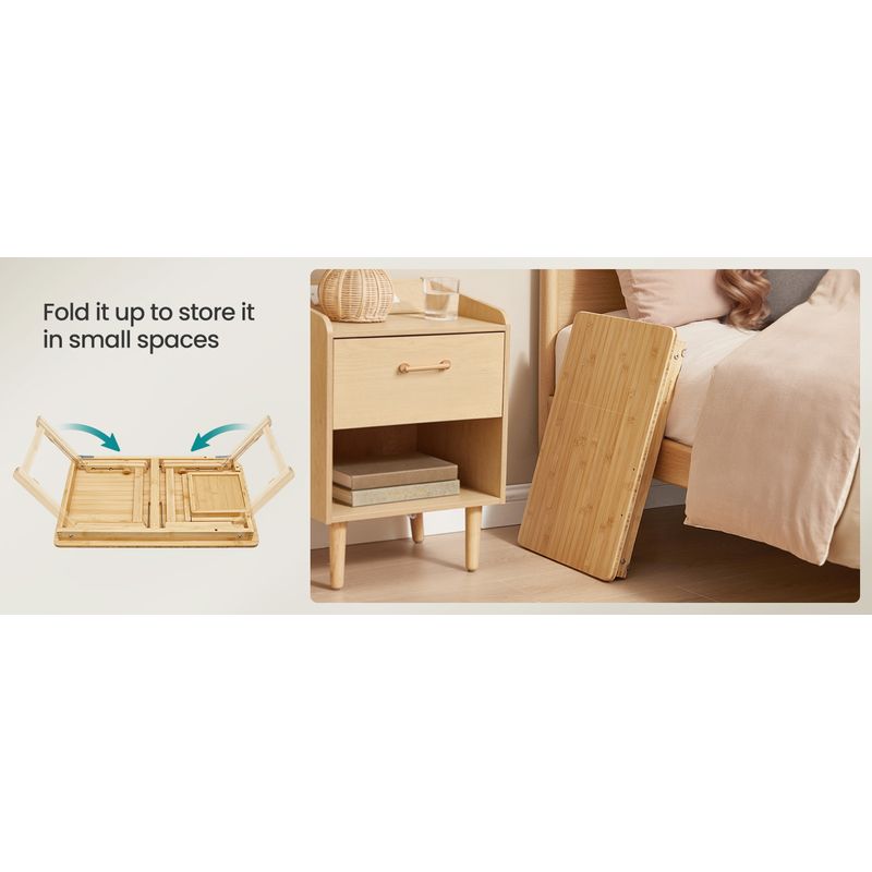 Casa si Gradina - Mobilier - Comode si corpuri - Noptiere - Masuta laptop sau mic dejun, din bambus, reglabila pe inaltime si unghi, cu sertar lateral, 68x35x22-32 cm, natural - Infinity.ro