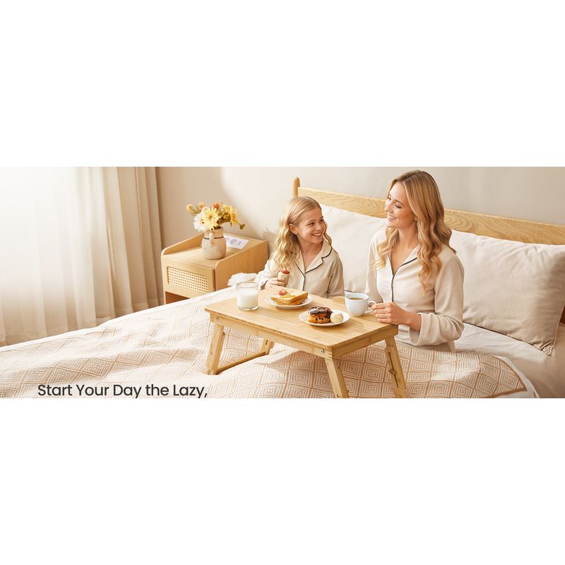 Casa si Gradina - Mobilier - Comode si corpuri - Noptiere - Masuta laptop sau mic dejun, din bambus, reglabila pe inaltime si unghi, cu sertar lateral, 68x35x22-32 cm, natural - Infinity.ro