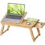 Casa si Gradina - Mobilier - Comode si corpuri - Noptiere - Masuta laptop sau mic dejun, din bambus, reglabila pe inaltime si unghi, cu sertar lateral, 68x35x22-32 cm, natural - Infinity.ro