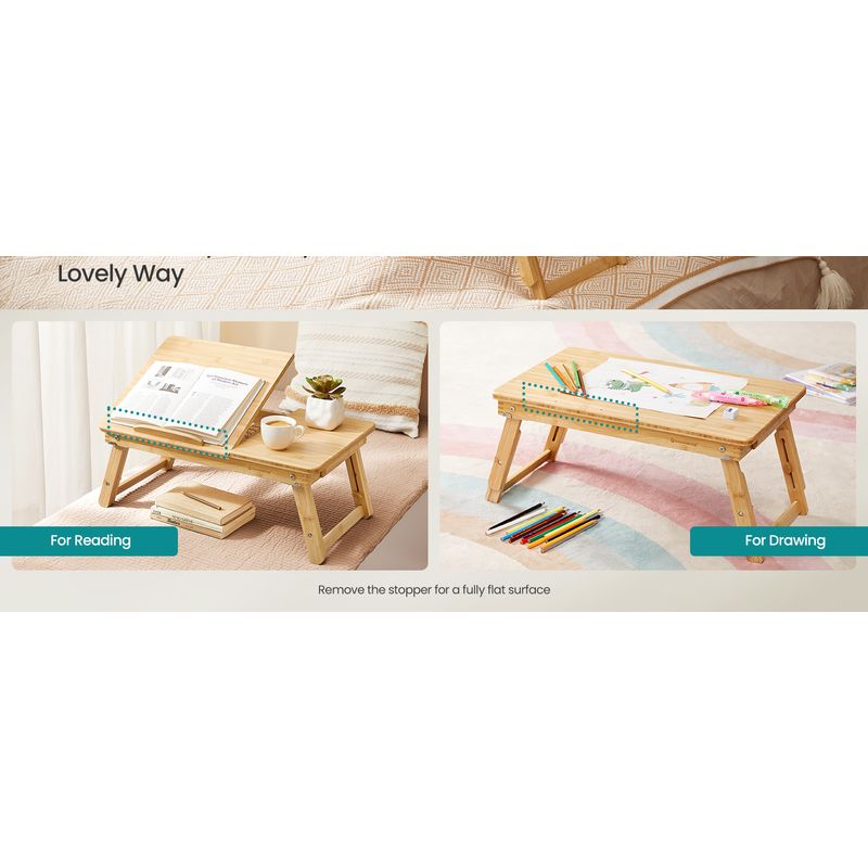 Casa si Gradina - Mobilier - Comode si corpuri - Noptiere - Masuta laptop sau mic dejun, din bambus, reglabila pe inaltime si unghi, cu sertar lateral, 68x35x22-32 cm, natural - Infinity.ro