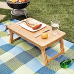 Casa si Gradina - Mobilier - Comode si corpuri - Noptiere - Masuta laptop sau mic dejun, din bambus, reglabila pe inaltime si unghi, cu sertar lateral, 68x35x22-32 cm, natural - Infinity.ro