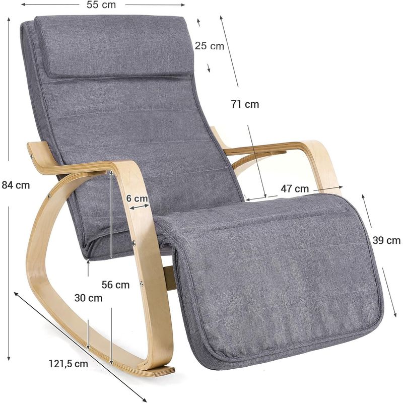 Casa si Gradina - Mobilier - Scaune si fotolii - Scaune - Scaun balansoar din lemn, suport picioare reglabil, maxim 150kg, 55x122x84cm, gri inchis - Infinity.ro