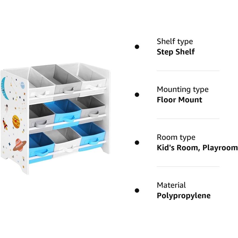 Casa si Gradina - Mobilier - Mobilier copii - Mobilier camera copiilor - Raft de depozitare jucarii, 9 cutii detasabile din tesatura, 62x29x60cm, alb - Infinity.ro