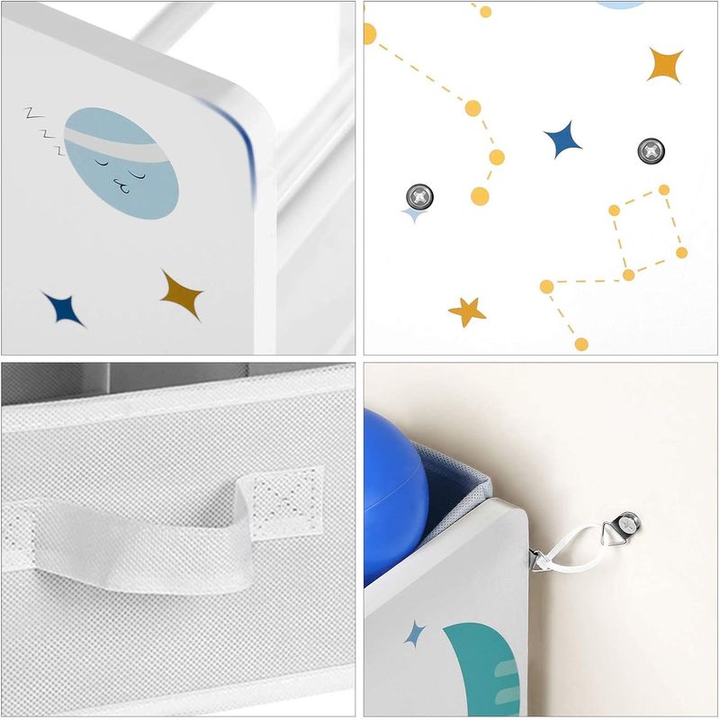 Casa si Gradina - Mobilier - Mobilier copii - Mobilier camera copiilor - Raft de depozitare jucarii, 9 cutii detasabile din tesatura, 62x29x60cm, alb - Infinity.ro