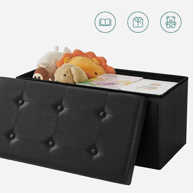 Casa si Gradina - Mobilier - Scaune si fotolii - Tabureti - Taburet pliabil cu sezut moale, spatiu de depozitare 80litri, maxim 300kg, 76x38x38cm, negru - Infinity.ro