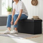 Casa si Gradina - Mobilier - Scaune si fotolii - Tabureti - Taburet pliabil cu sezut moale, spatiu de depozitare 80litri, maxim 300kg, 76x38x38cm, negru - Infinity.ro
