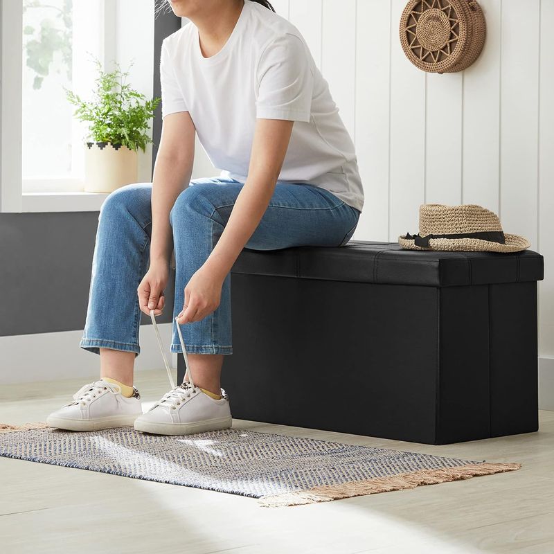 Casa si Gradina - Mobilier - Scaune si fotolii - Tabureti - Taburet pliabil cu sezut moale, spatiu de depozitare 80litri, maxim 300kg, 76x38x38cm, negru - Infinity.ro