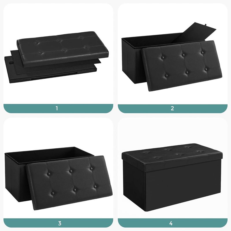 Casa si Gradina - Mobilier - Scaune si fotolii - Tabureti - Taburet pliabil cu sezut moale, spatiu de depozitare 80litri, maxim 300kg, 76x38x38cm, negru - Infinity.ro